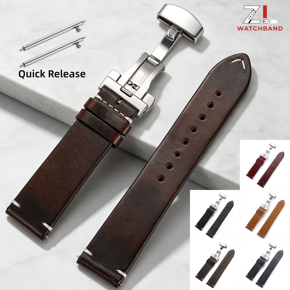 Leather Strap Quick Release - 버터플라이 버클 빈티지 소프트 오일 왁스