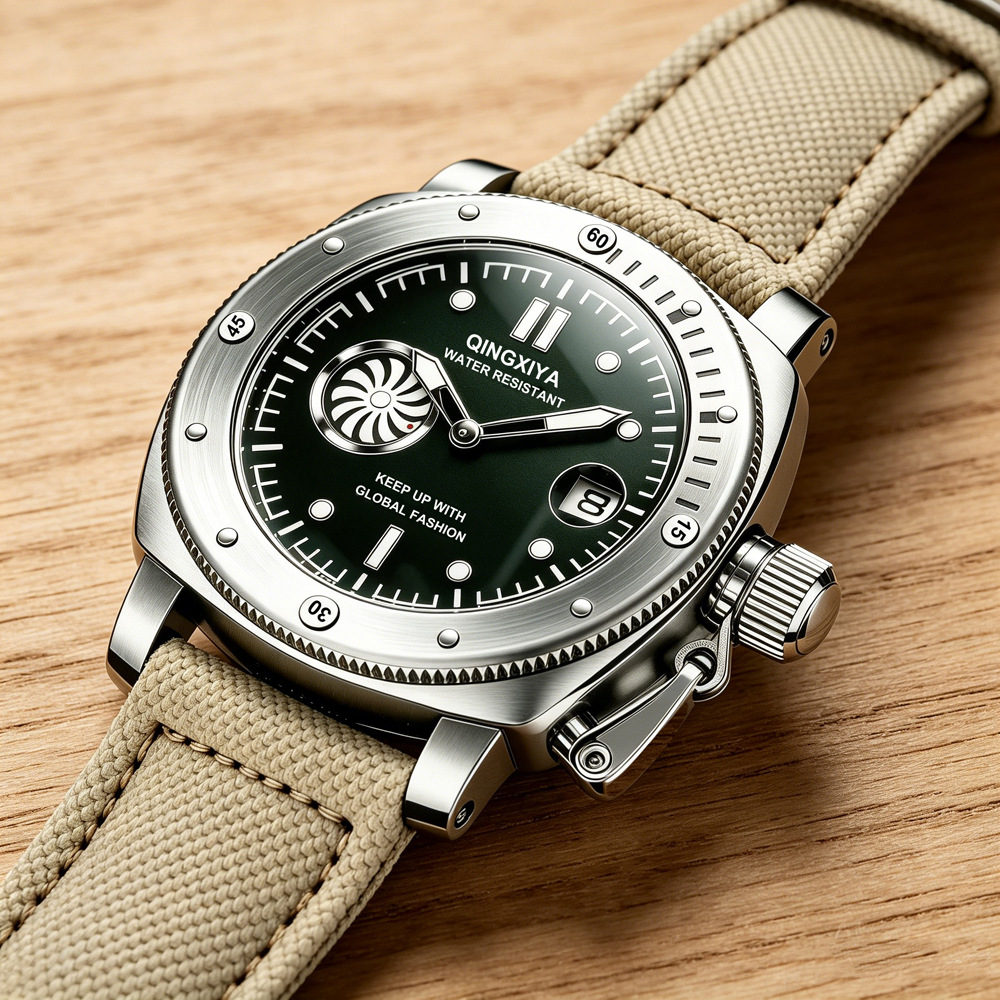 Canvas Strap Watch - 멋진 크리에이티브 카키 캔버스 스트랩 쿼츠