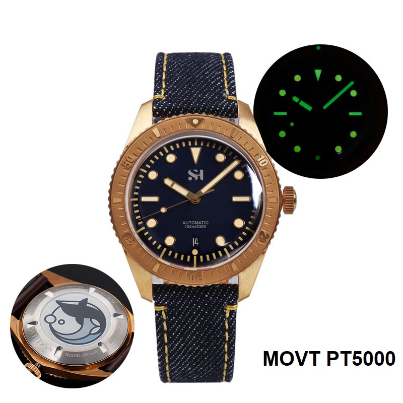 Canvas Strap Watch - 청동 남성용 기계식 손목시계, 시걸 PT5000