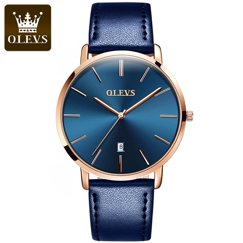 Leather Watch Band Men - 남성용 오리지널 OLEVS 쿼츠 시계 방수