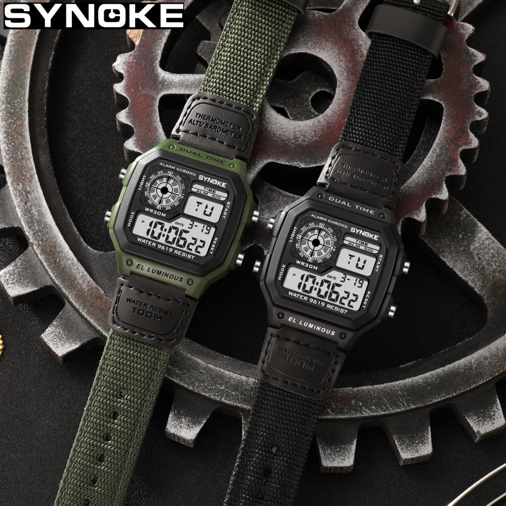 Synoke 남자를위한 야외 군사 디지털 시계 패션 레 - Canvas Strap Watch 리뷰 및 가격