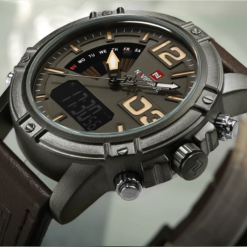 NAVIFORCE 최고 브랜드 남성 시계 다기능 LED - Leather Watch Band Men 리뷰 및 가격